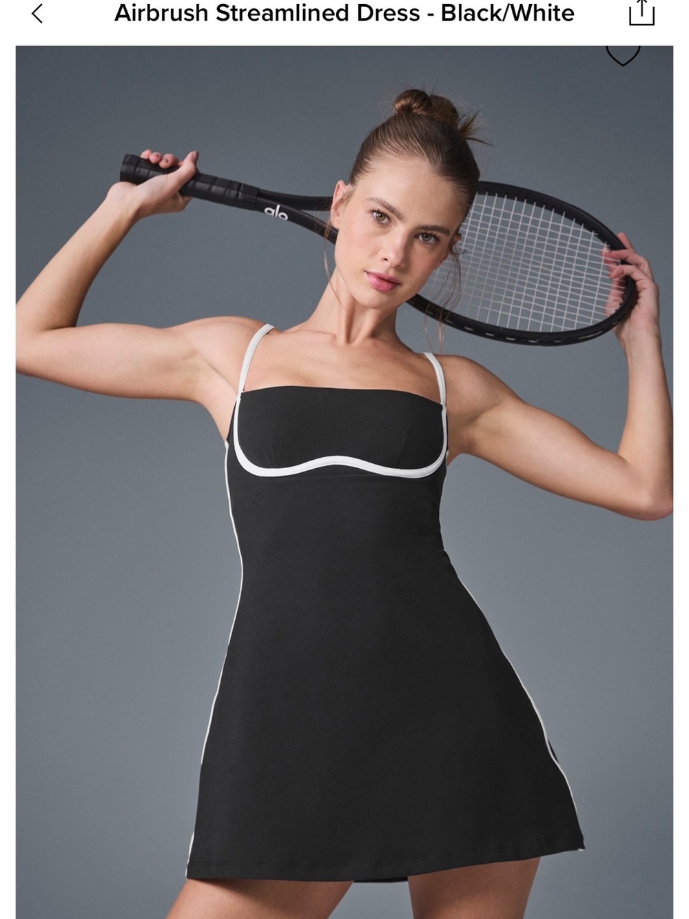 ALO Yoga Black Tennis Dress with White Piping - MEDIUM